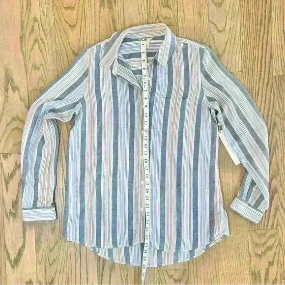 NWT Caslon Women’s Linen Blend Button-Up Striped Nordstrom Shirt Size X-Small - Picture 7 of 12
